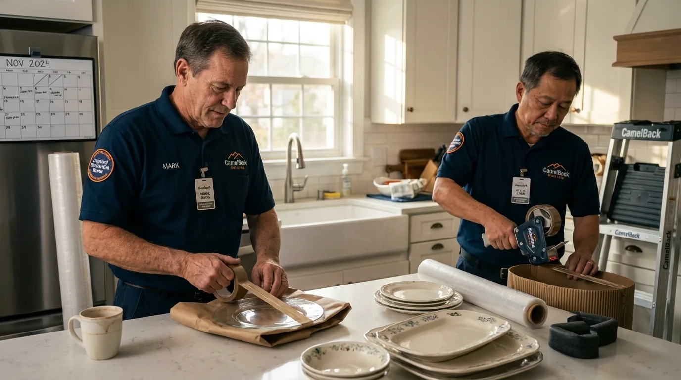 Professional crew packing kitchen dishware in Cherokee, NC